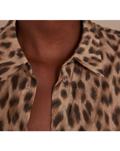 Beigefarbene Bluse Colette mit Leopardenmuster