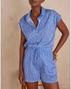 Blauwe blouse met golfprint Sunrise