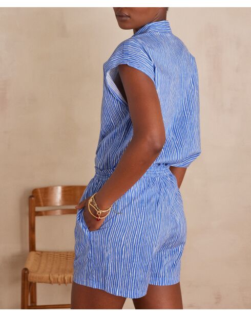 Blauwe blouse met golfprint Sunrise