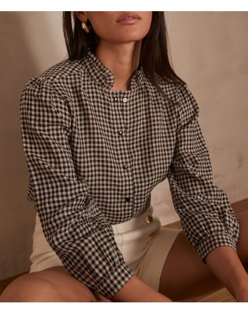 Bella Gingham schwarze Bluse