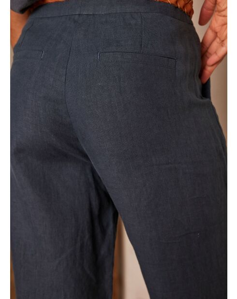 Pio antracietkleurige linnen broek