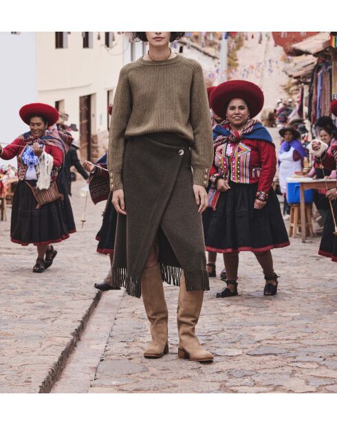 Olivgrüner Strickpullover Capucine