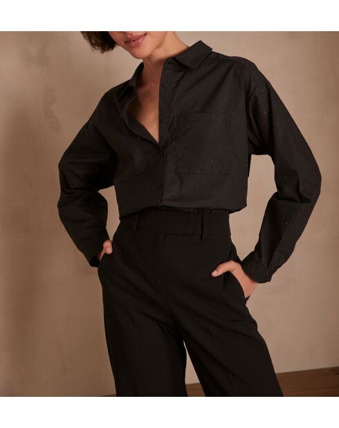Schwarze Pepite-Bluse mit Strasssteinen