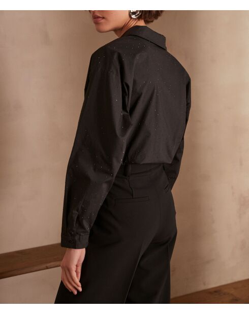 Schwarze Pepite-Bluse mit Strasssteinen