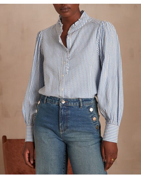 Himmelblaue gestreifte Britanie-Bluse