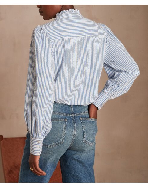 Himmelblaue gestreifte Britanie-Bluse