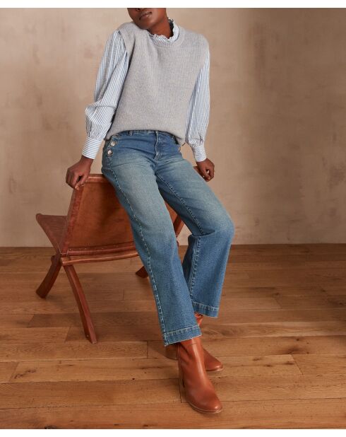 Himmelblaue gestreifte Britanie-Bluse