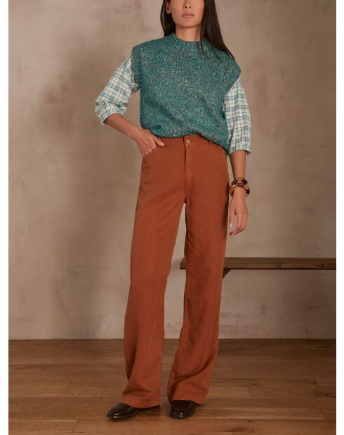 Sandy caramel broek met wijde pijpen