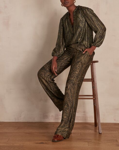 Leana bis broek met bladprint