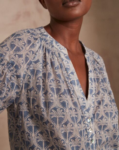 Lavendelbraune Bluse mit Palmenmuster