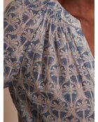 Lavendelbraune Bluse mit Palmenmuster