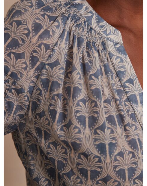 Lavendelbraune Bluse mit Palmenmuster