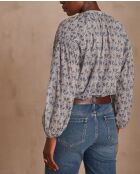 Lavendelbraune Bluse mit Palmenmuster