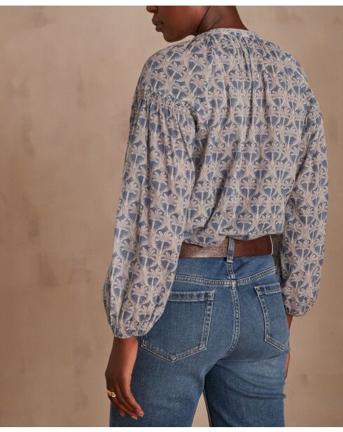 Lavendelbraune Bluse mit Palmenmuster