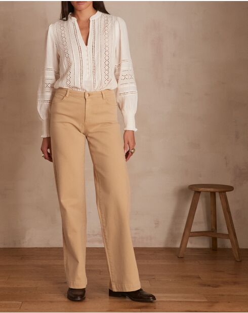 Zandbeige overgeverfde broek