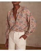 Blusa Brunelle con stampa ricamata rosa satinato
