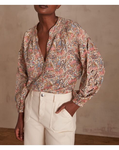 Blusa Brunelle con stampa ricamata rosa satinato