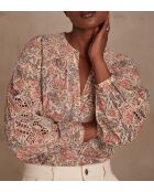 Blusa Brunelle con stampa ricamata rosa satinato