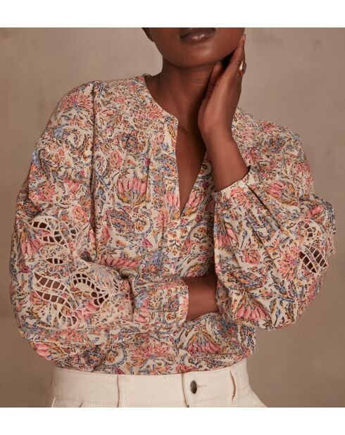 Blusa Brunelle con stampa ricamata rosa satinato