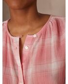 Blusa in tartan corallo con pomme