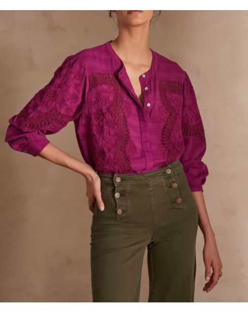 Blouse brodée Bali fuchsia clair