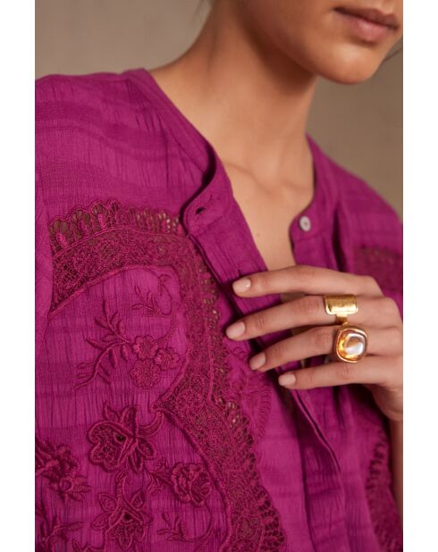 Blouse brodée Bali fuchsia clair
