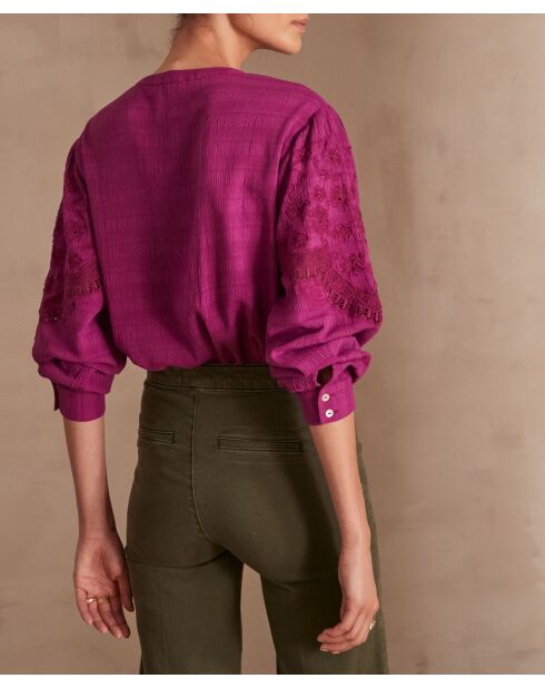 Blouse brodée Bali fuchsia clair