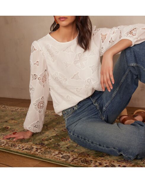 Ecrufarbene Stickbluse Palma