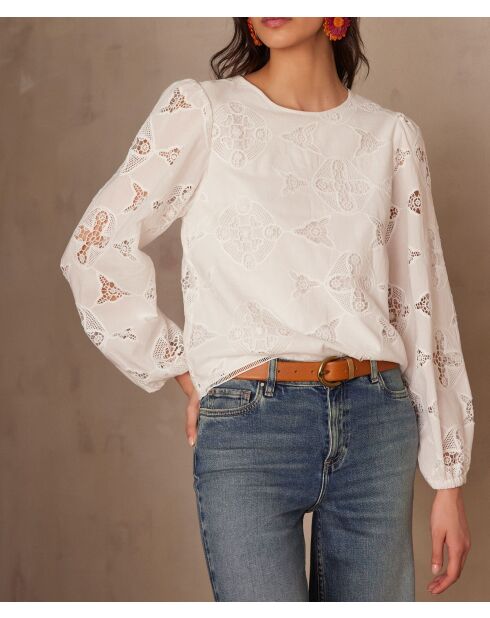 Ecrufarbene Stickbluse Palma