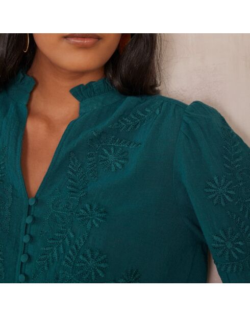 Englische grüne Stickbluse Malia