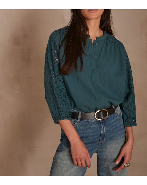 Barbara blouse met geborduurde petrolkraag