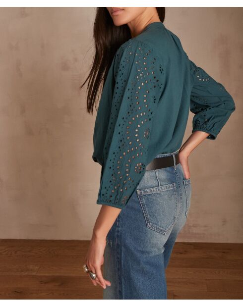 Barbara blouse met geborduurde petrolkraag