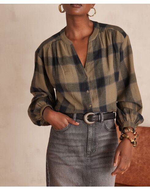 Blusa Samantha in tartan color mandorla
