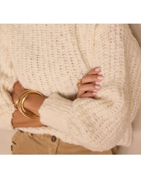 Ecrufarbener Buster-Pullover