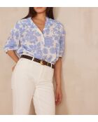 Zonneblouse bedrukt hemelsblauwe bloem