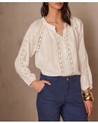 Cherryna ecrufarbene Stickbluse