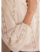 Cherryna ecrufarbene Stickbluse