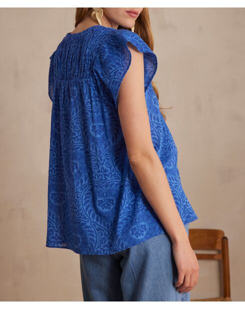 Billie blaue Bluse mit Arabeskenmuster