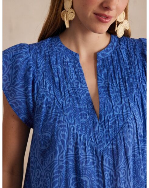 Billie blaue Bluse mit Arabeskenmuster