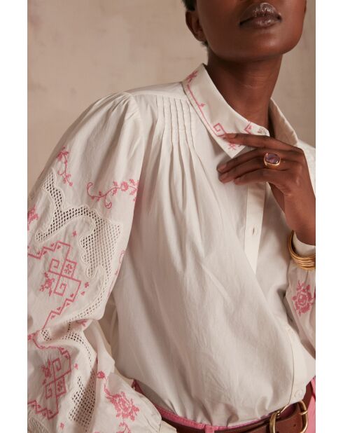 Blouse Clémentine broderie rose pâle
