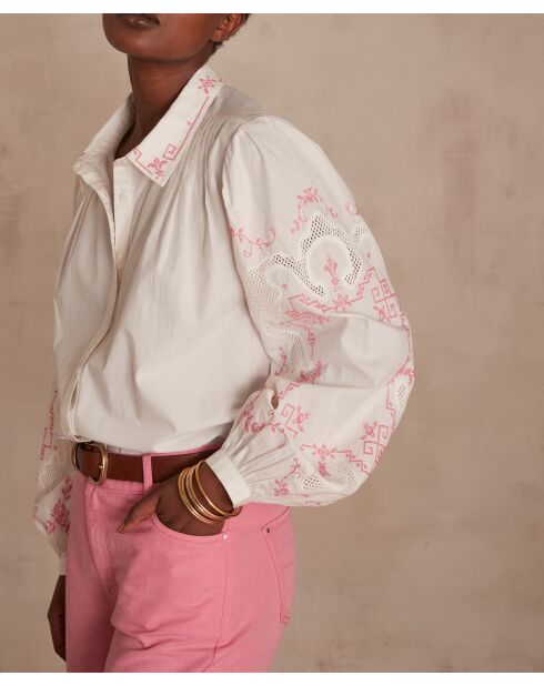 Blouse Clémentine broderie rose pâle