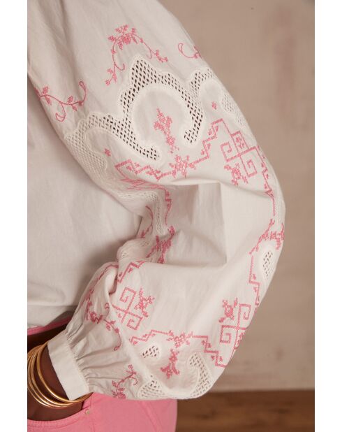 Blouse Clémentine broderie rose pâle