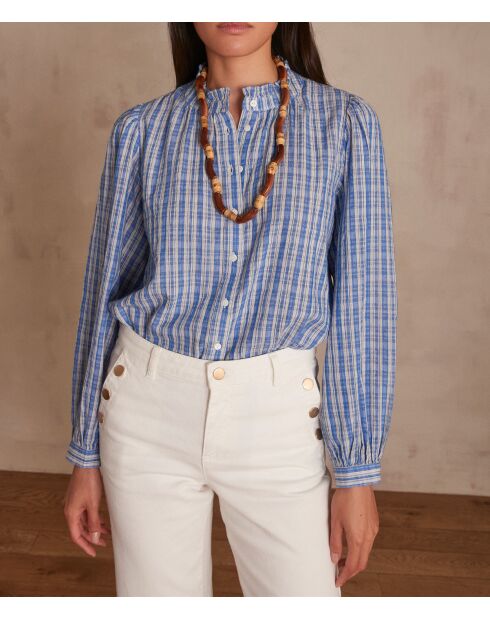Blouse Bonnie à carreaux bleu moyen