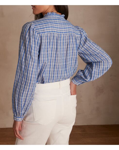Blouse Bonnie à carreaux bleu moyen