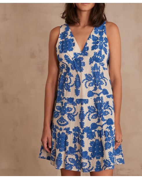 Mira koningsblauwe jurk met print