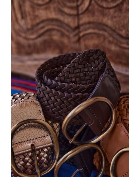 Ceinture large Éloïse en cuir chocolat