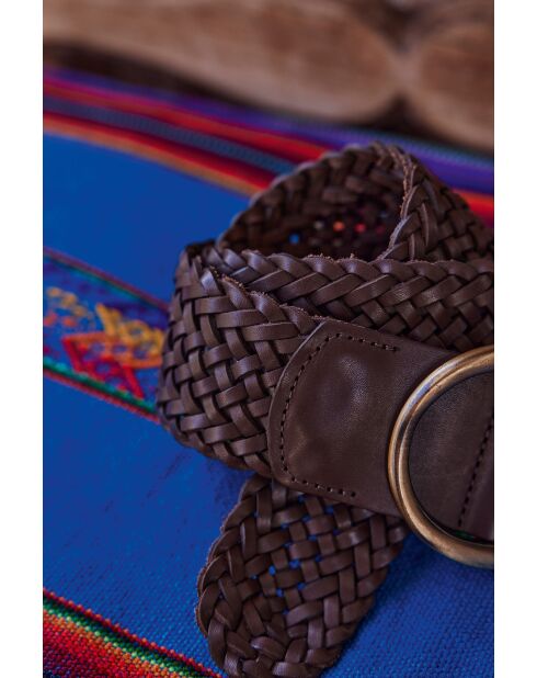 Ceinture large Éloïse en cuir chocolat