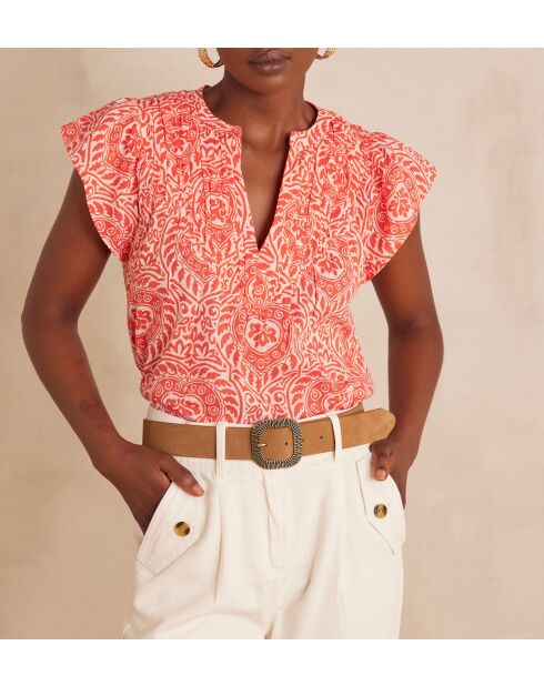 Billie orangefarbene Bluse mit Arabeskenmuster
