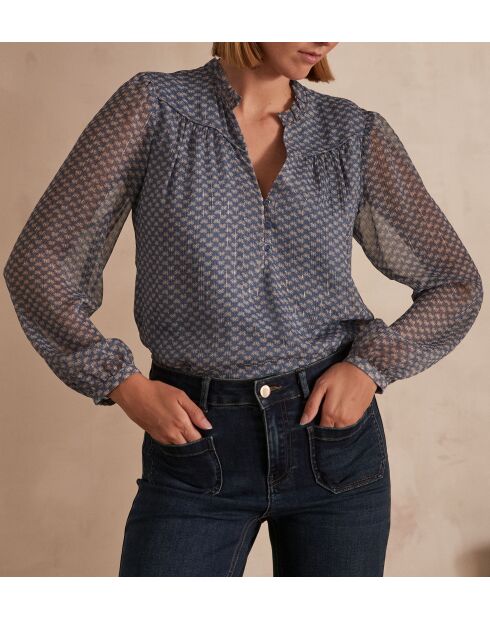 Blaue bedruckte Krawattenbluse Belgia