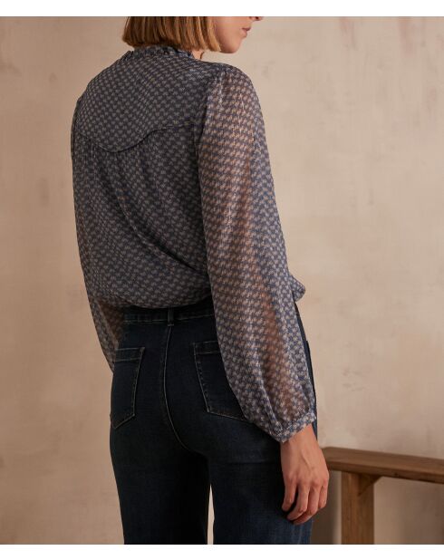 Blaue bedruckte Krawattenbluse Belgia